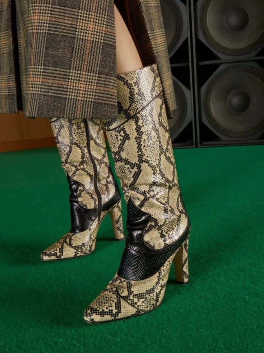 Gucci Beige and Black Snakeskin Knee Boots